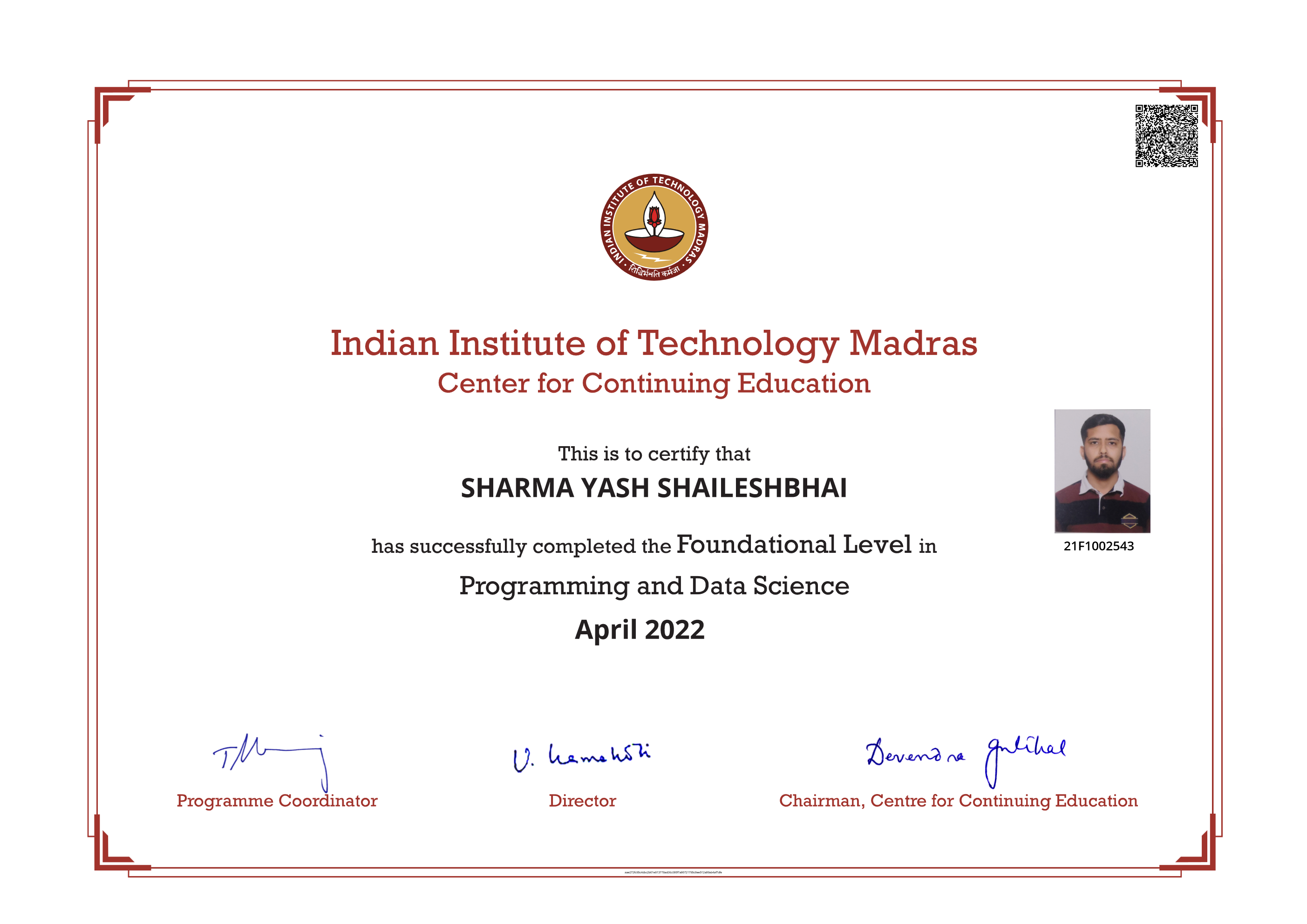 Foundational Level in Programming and Data Science certificate