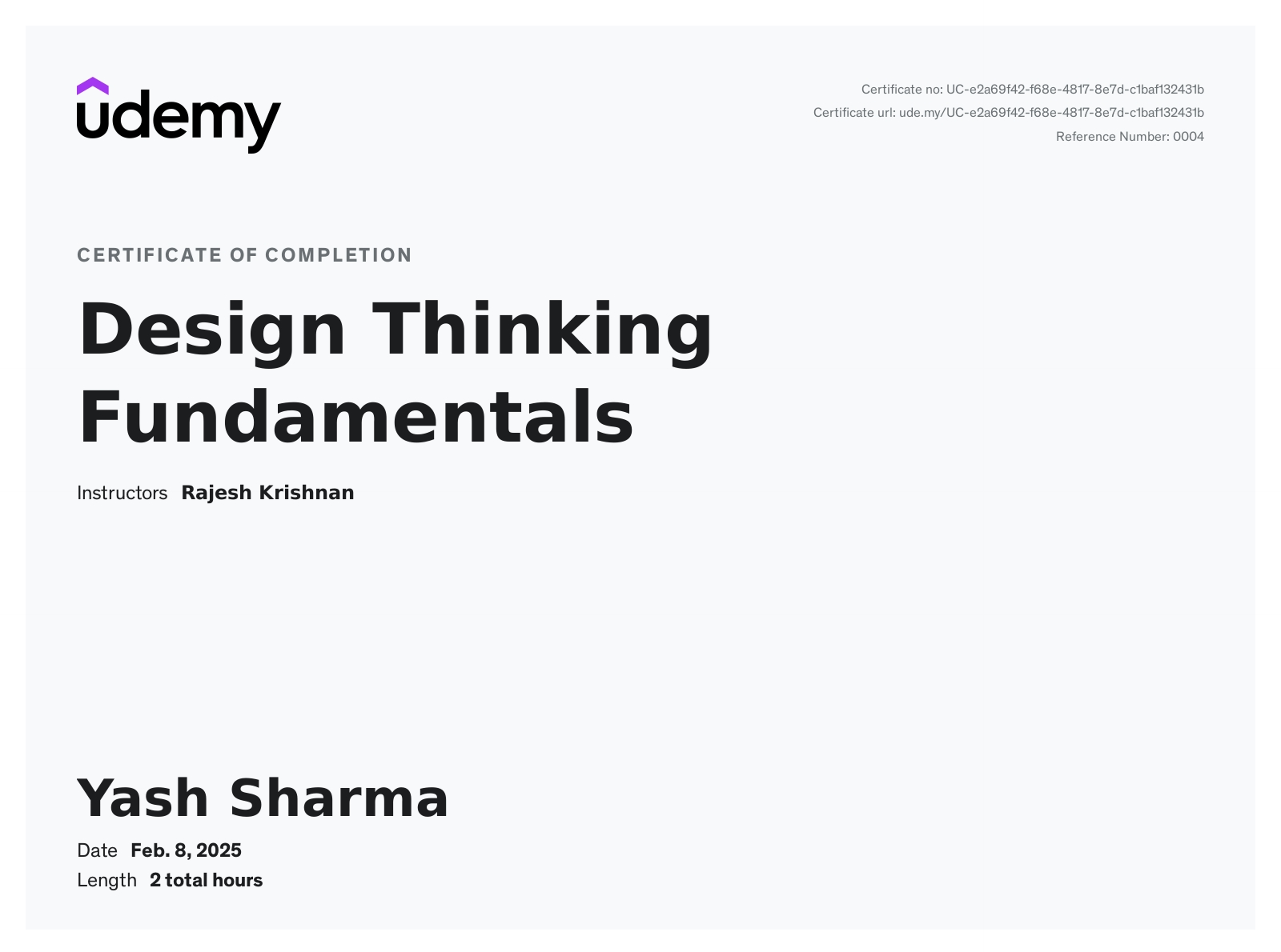 Design Thinking Fundamentals certificate