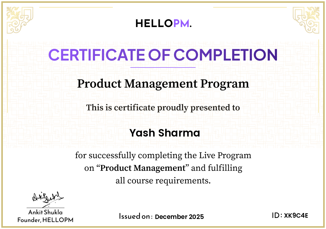 Product Management Program certificate