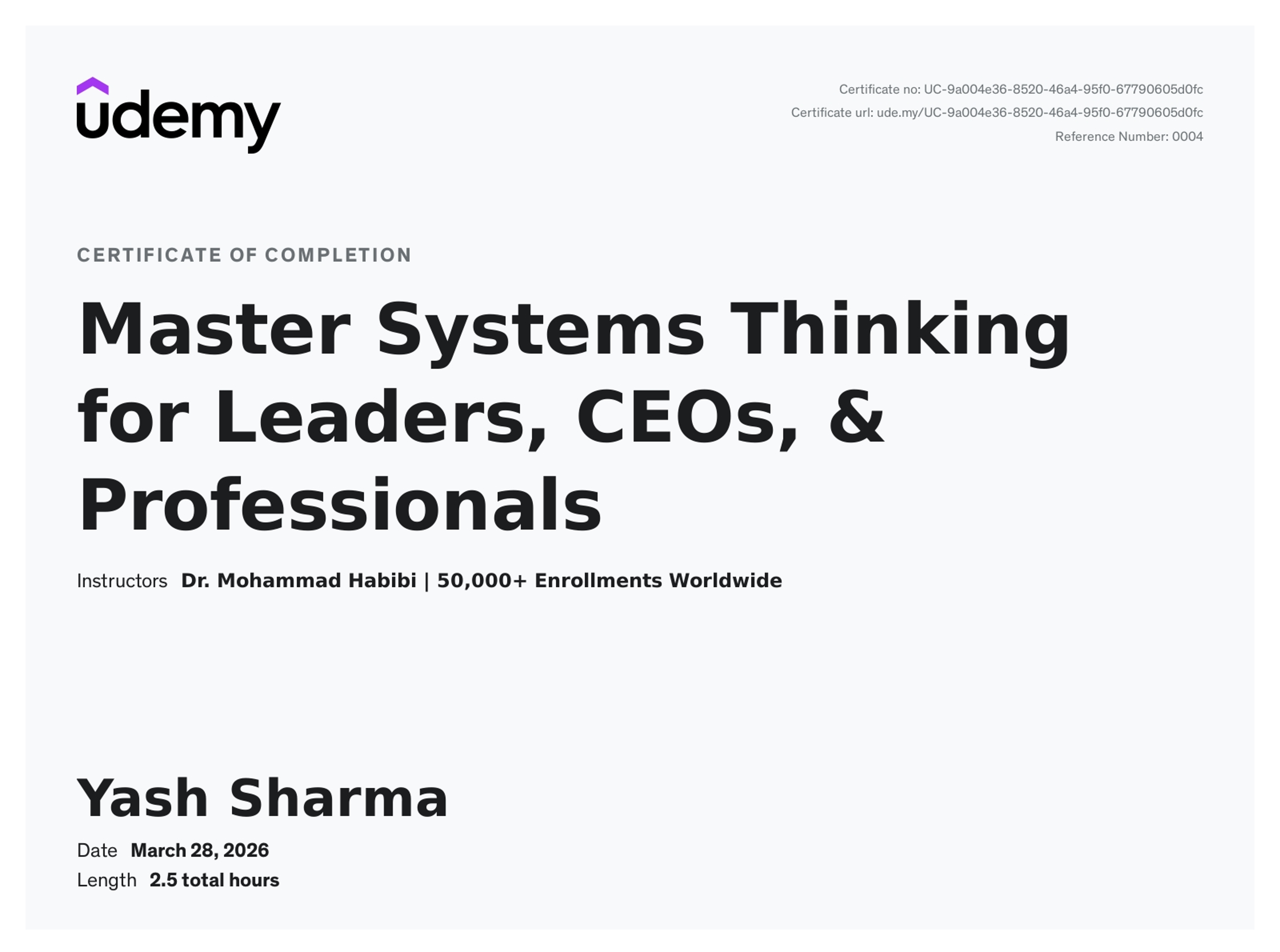Master Systems Thinking for Leaders, CEOs, & Professionals certificate